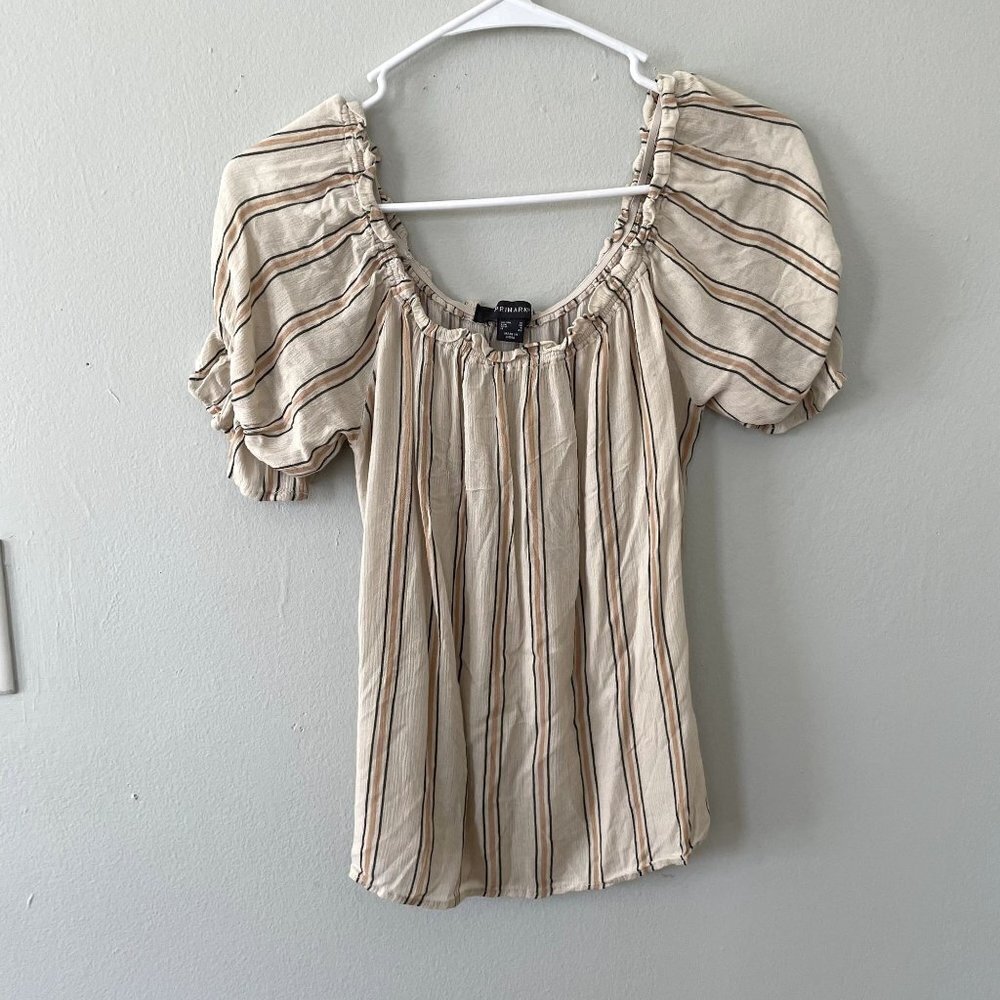 Primark beige orange gray striped off the shoulder short sleeved top size 6
